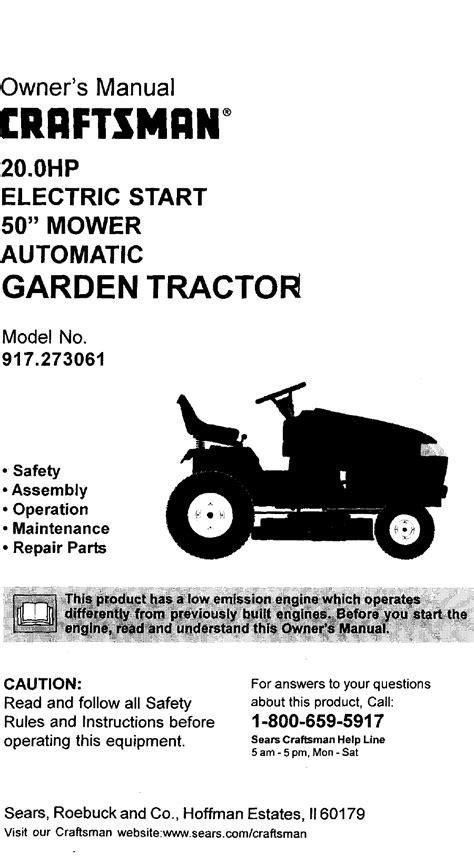 Craftsman 917273061 User Manual GARDEN TRACTOR Manuals And Guides L9910387