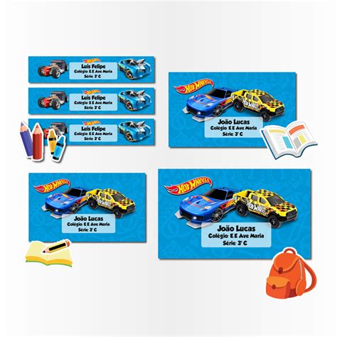 Kit 40 etiquetas escolares identificação Hot Wheels Elo7