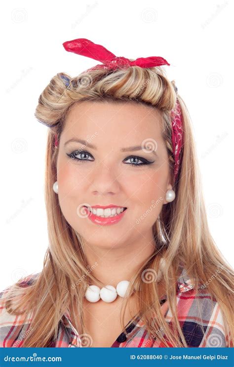 Fille Mignonne Avec Des Yeux Bleus Dans Le Style De Pin Up Photo Stock