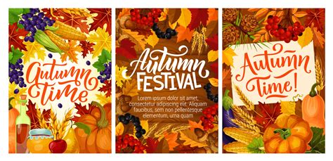 Fall fest posters with harvest and autumn leaves 16120382 Vector Art at ...