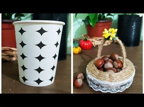 DIY kağıt bardaktan minyatür sepet yapımı YouTube Planter Pots Mugs