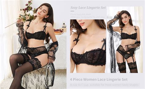 Sexy Code Piece Women Lace Lingerie Set With Garter Belts And Stockings Unlined
