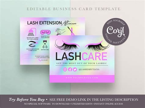 Editable Lash Extension Aftercare Card Eyelash Extensions Eyelashes