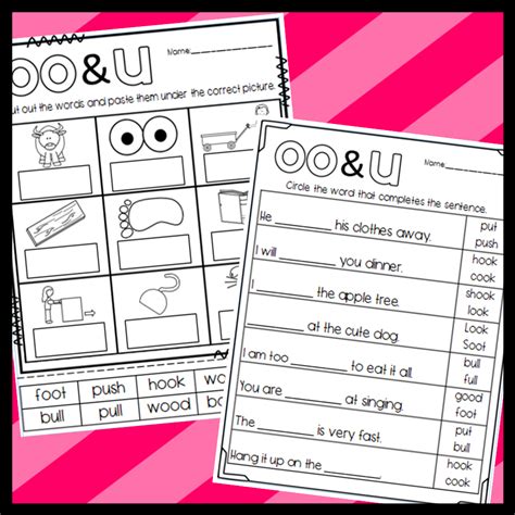 U And Oo Worksheets Cut And Paste Sorts Cloze Writing And More