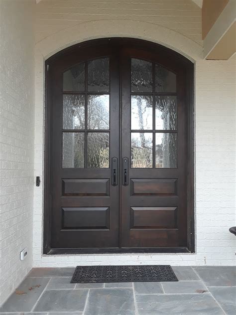 W084 84 Mahogany Wood Arch Double Front Entry Door Flemish Glass Baldwin Reserve Hardware Tlg