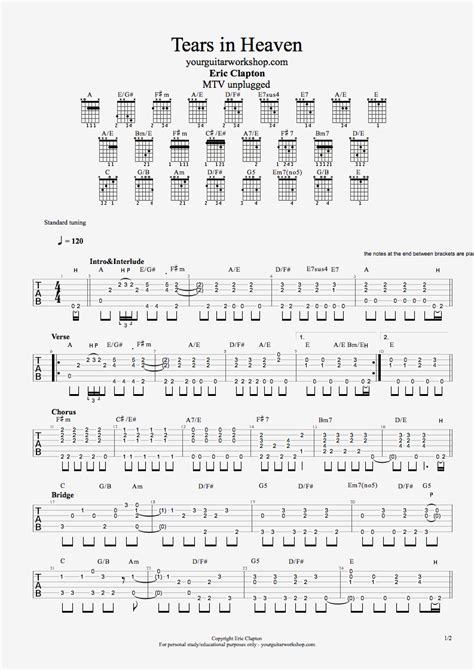 Guitar Tab Tears In Heaven Unplugged Eric Clapton Your Guitar