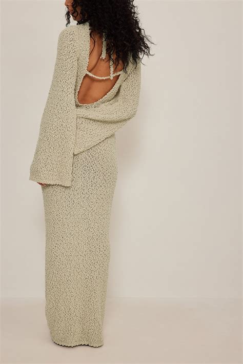 Knitted Open Back Maxi Dress Beige Na