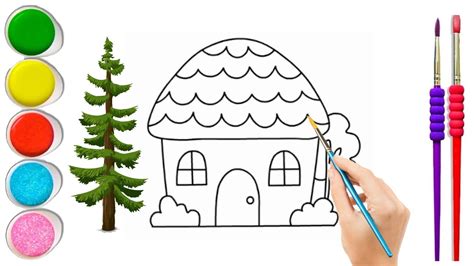 How To Draw A Hut Step By Step Drawing And Colouring Hut Youtube