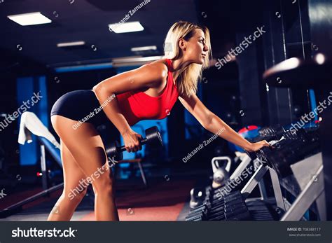 Fitness Blonde Girl Posing Exercising Dumbbell Stock Photo 708388117 Shutterstock