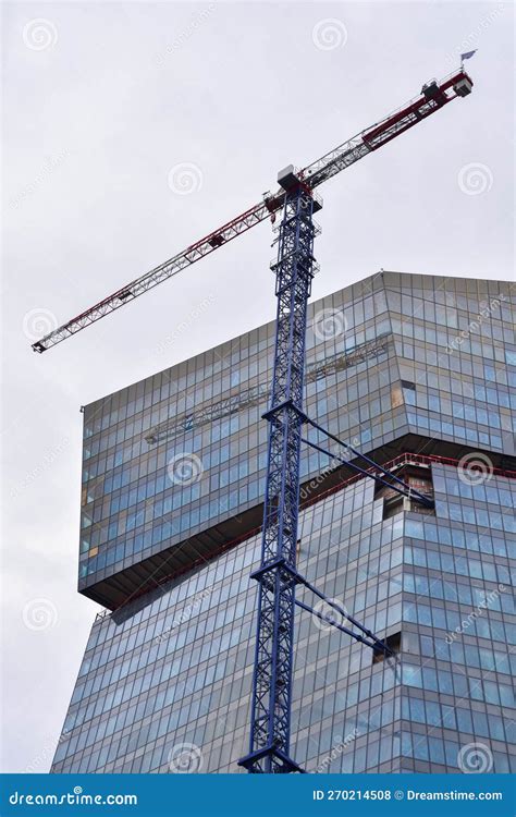 Futuristic High Rise Building Under Construction With Crane Paris