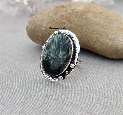 Seraphinite Gemstone Ring Oval Shape Ring Designer Ring Etsy