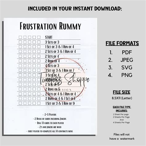 Frustration Rummy Frustration Rummy Score Sheet Frustration Rummy