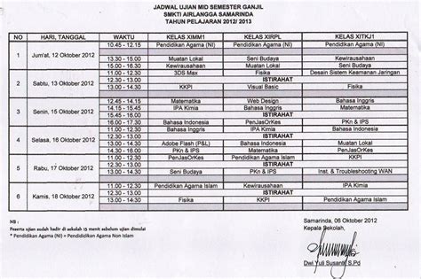 SMK TI Airlangga Samarinda Jadual Ujian Mid Semester Ganjil TA 2012