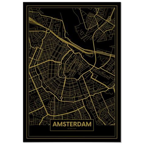 Panorama Cuadro De Aluminio Mapa Oro De Amsterdam X Cm Con Ofertas