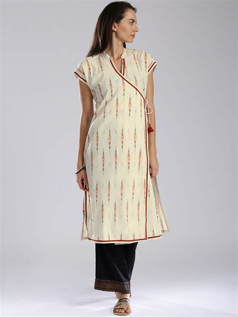 Buy Fabindia Cream Coloured Ikat Angrakha Kurta Apparel For Women