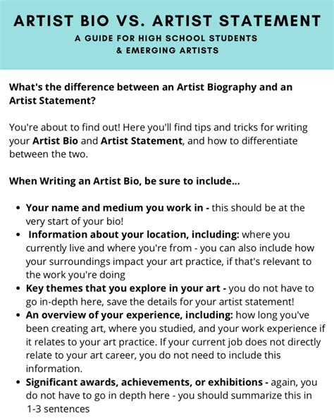 Free How To Write An Artist Bio Statement All Ages Visionary Art