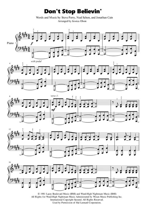 Dont Stop Believin Arr Jessica Olson By Journey Sheet Music For Piano Solo At Sheet Music