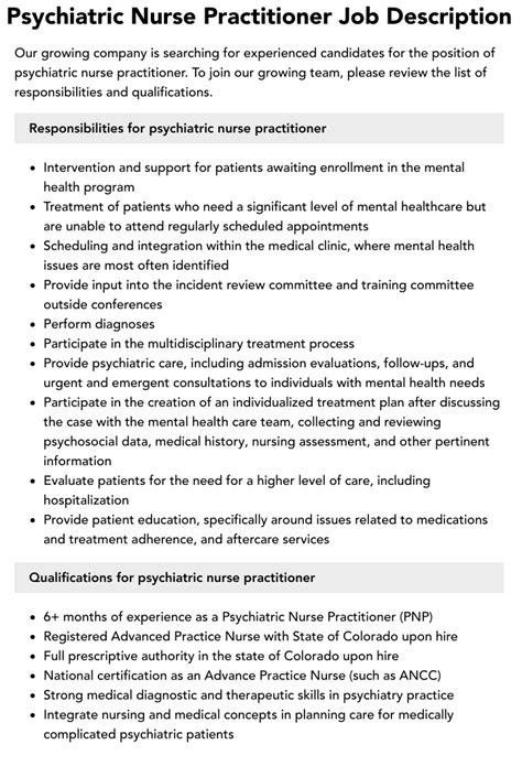 Psychiatric Nurse Practitioner Job Description Velvet Jobs