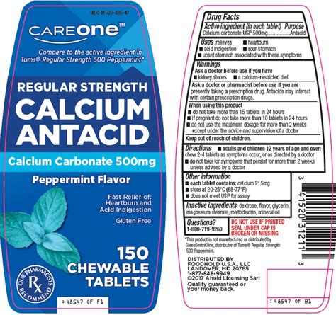 Order Calcium Carbonate (Care One Calcium Antacid) 500 mg/1 TABLET, CHEWABLE online from GNH India.