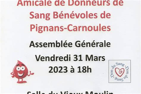 21 mars Assemblé Général de l amicale des donneurs de sang Pignans