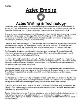 Aztec Writing & Technology Article & Questions (PDF) by Academic Links