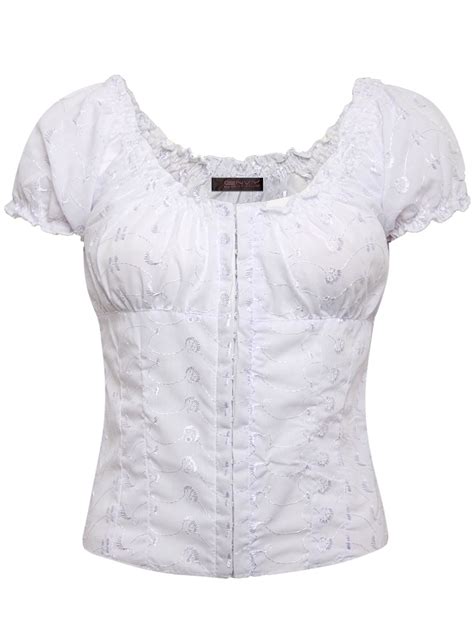 New Ladies Womens Summer Cap Sleeve White Embroidered Cotton Blouse