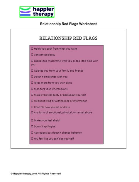 Relationship Red Flags Worksheet HappierTHERAPY