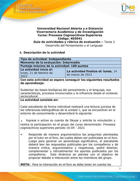 Guía de actividades y Rúbrica de evaluación Tarea 2 Desarrollo del