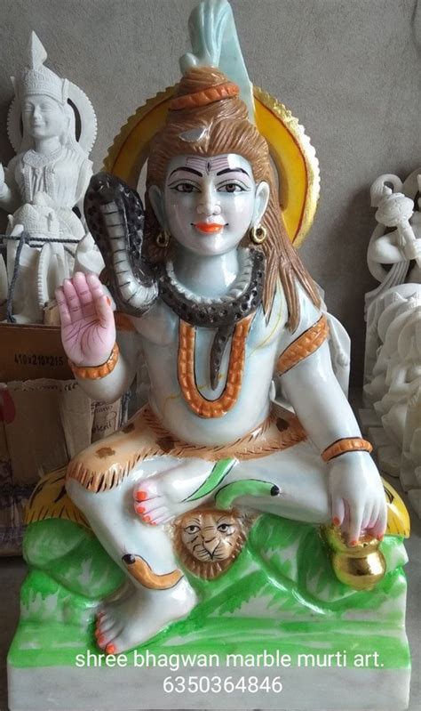 White Painted Marble Lord Shiva Statue For Worship Size Inch At