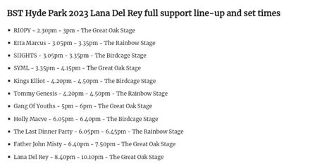 Lana Del Rey Online On Twitter Set Times And Stage Info Has Been