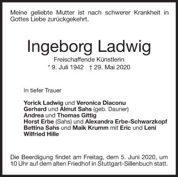 Traueranzeigen Von Ingeborg Ladwig Stuttgart Gedenkt De