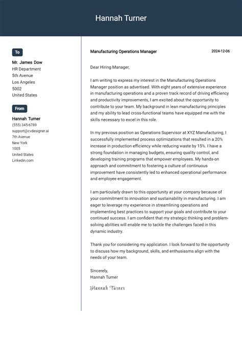 20 Manufacturing Operations Manager Cover Letter Examples And Templates