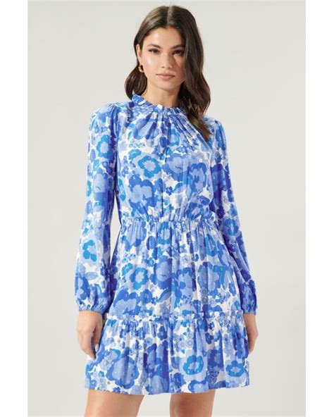 Sugarlips Juliani Floral Balloon Sleeve Blouson Tea Dress In Blue Lyst