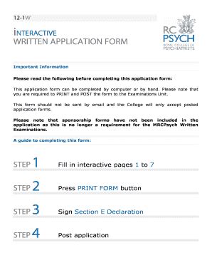 Fillable Online Rcpsych Ac Written Bapplicationb Form Royal College