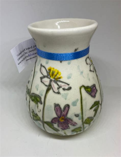 Small Hand Painted Ceramic Bud Vase By Jenny Bell Obsidian Art