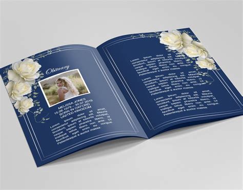 8 Page Elegant Navy Funeral Program Template Celebration Of Life Obituary Template Memorial