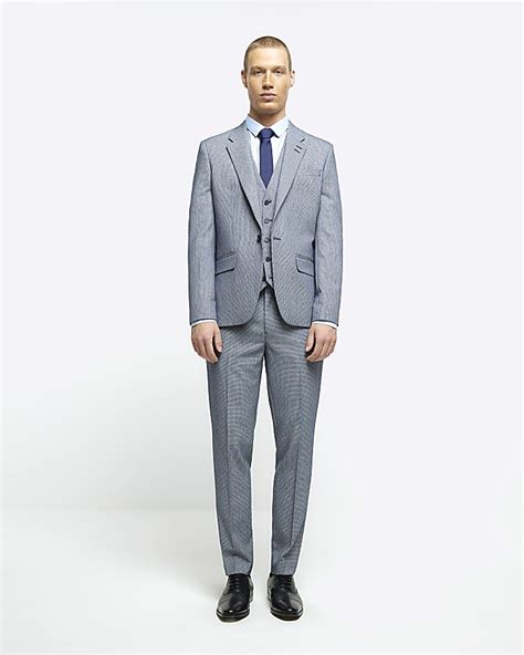 Blue Skinny Fit Dogtooth Suit Jacket River Island