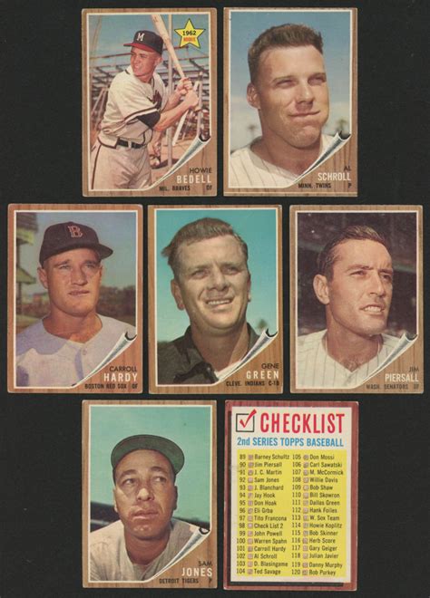 Lot Of 7 1962 Topps Baseball Cards With 76 Howie Bedell 102 Al