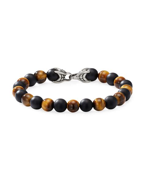 David Yurman Men S Spiritual Beads Bracelet With Alternating Tiger S Eye And Black Onyx Neiman