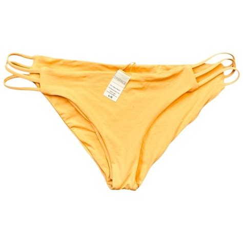 NWOT L SPACE Golden Yellow Cheeky Bikini Bottoms With Side Straps Size