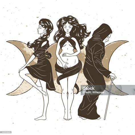 Three Women Figures Symbol Of Triple Goddess As Maiden Mother And Crone