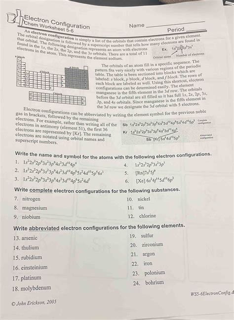 Electron Configuration Chem Worksheet 5 6