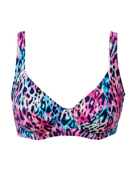 Färgglad helmönstrad bikini bh med exotiska blommor på marinblå botten Trofé