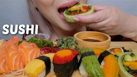 SUSHI ASMR Assorted Nigiri Salmon Sashimi With Mango Spring Roll NO