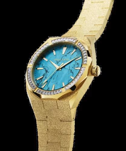 Mens Gold Paul Rich Watch With Steel Strap Frosted Star Dust Azure