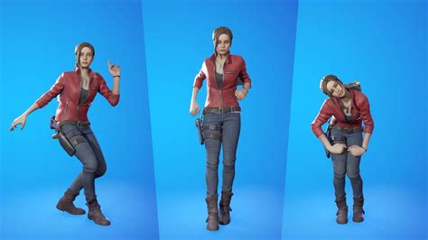 Claire Redfield Skin Showcase With Emotes And Dances Fortnite Battle