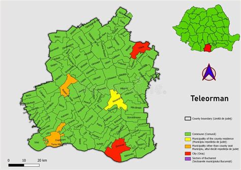 Map of Romania with Administrative Divisions of Teleorman County Map
