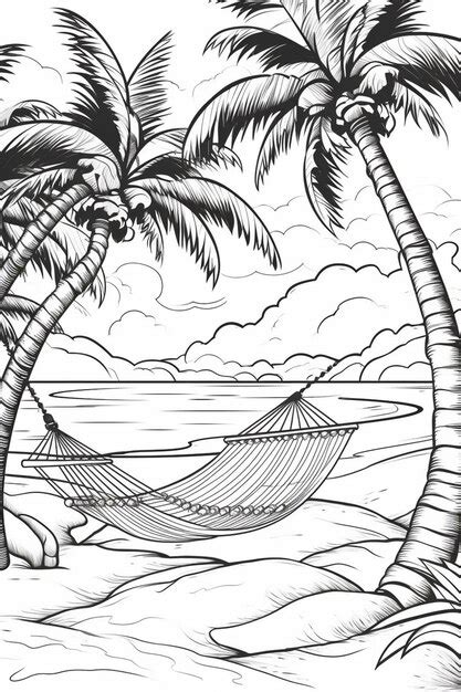 Premium Photo A Drawing Of A Hammock Between Two Palm Trees On The