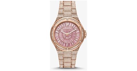 Montre Lennox Ton Or Rose Surdimensionn E Pierres Pav Es Michael Kors