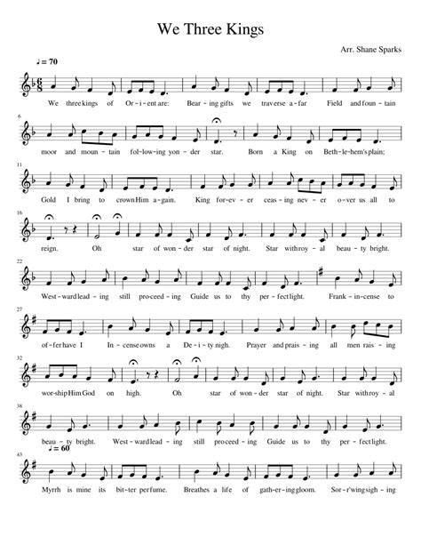 We Three Kings Sheet Music For Piano Solo